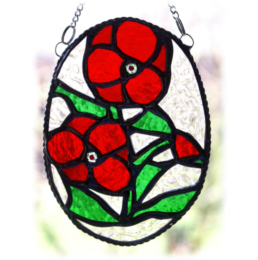 Poppies Stained Glass Suncatcher  Handmade Poppy Flower 