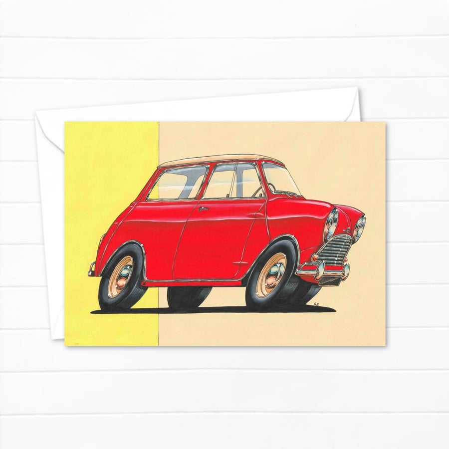 Mini Cooper Greeting Card: Hand Drawn Illustration for a Car Lover (417)