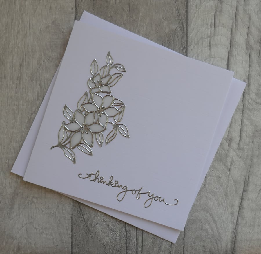 Silver and Vellum Clematis - Thinking of You - Sympathy Card