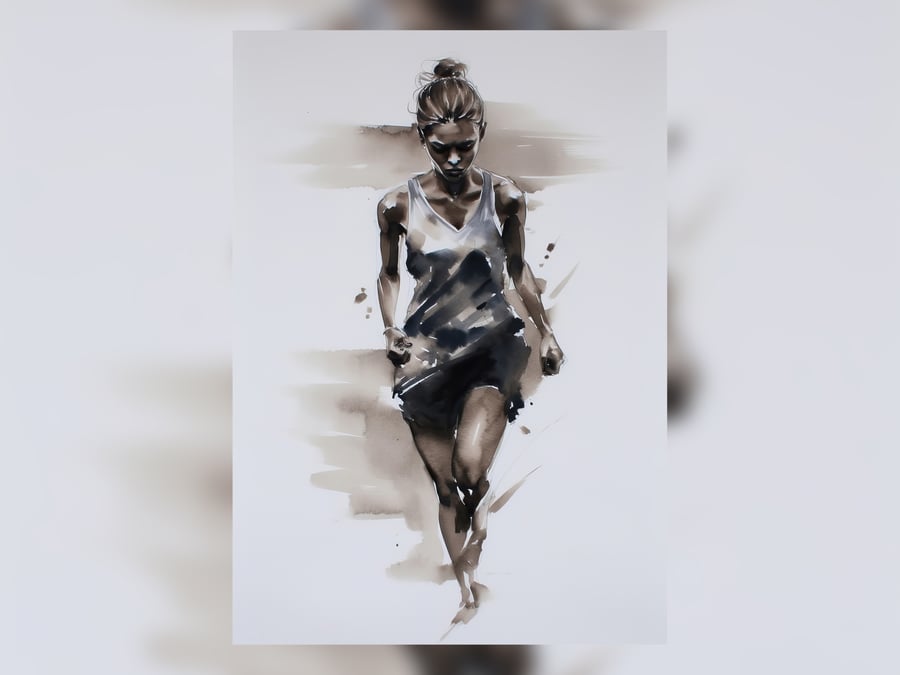 Dynamic Athlete Figure Watercolor Art Print 5x7 - Modern Sports Decor