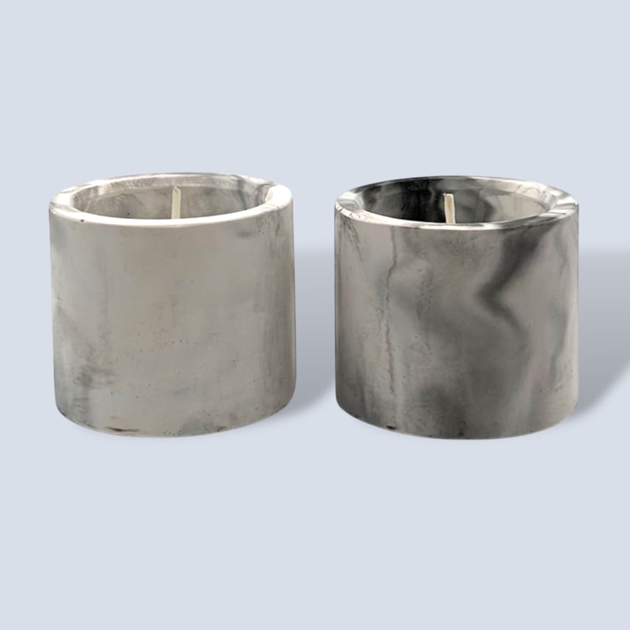 Smoky Grey Marble Effect Tealight Holder Set of 2, Handmade Candle Holders