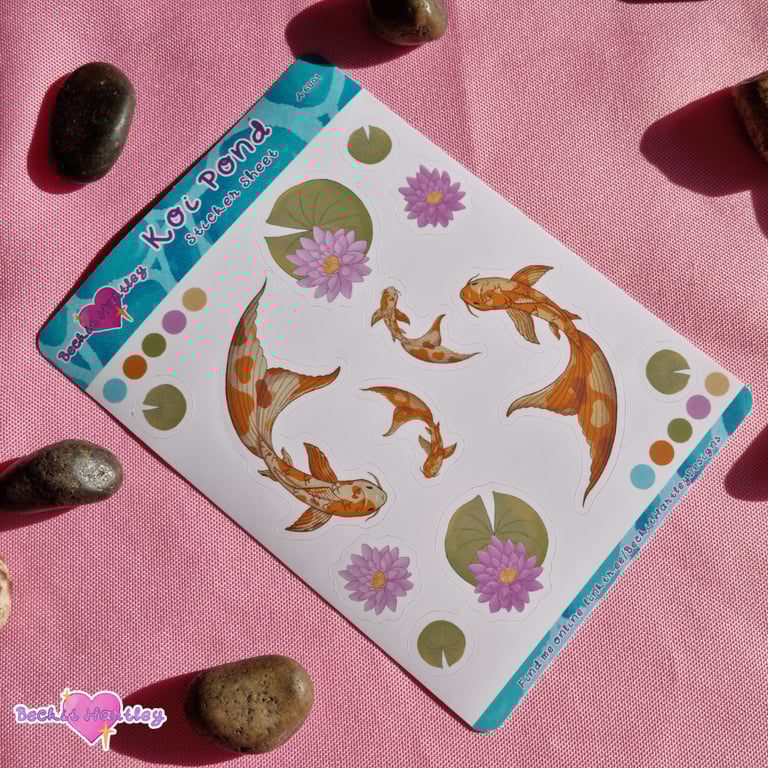 Koi Pond Sticker Sheet - Cute Gifts, Stationery, Stickers