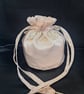 Baby pink Duchess satin drawstring pouch, Potli bag with beaded detail trim.