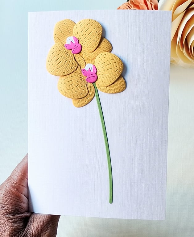 Yellow Paper Orchids - Flower Shop Moments, Blank Handmade Floral Card 