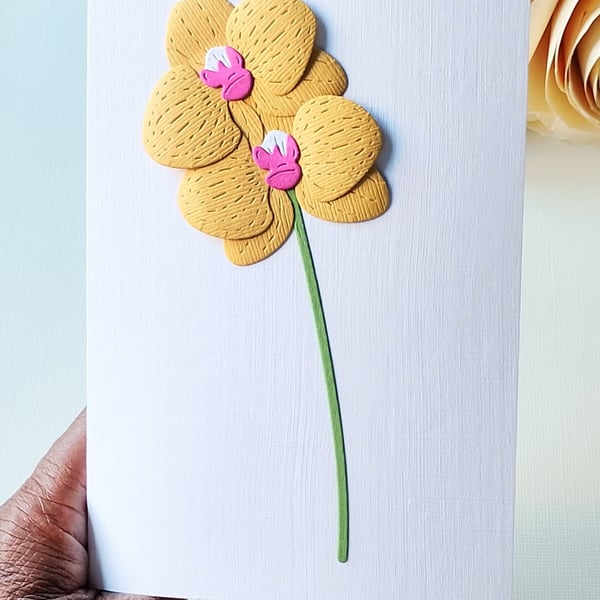 Yellow Orchids - Flower Shop Moments, Blank Handmade Floral Card 