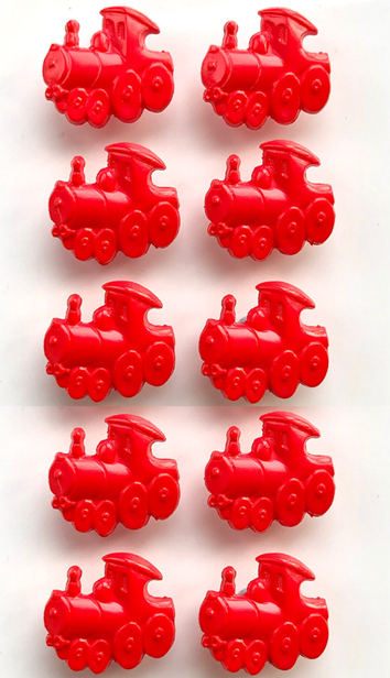 Pack of 10 Red Train Buttons, 15mm Wide by 13mm Tall, Shank Back