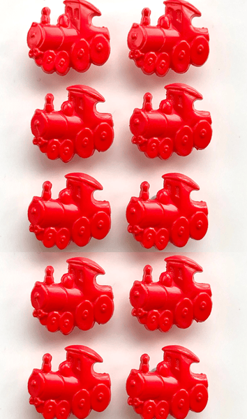 Pack of 10 Red Train Buttons, 15mm Wide by 13mm Tall, Shank Back