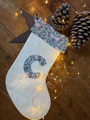 Personalised Handmade William Morris Christmas Stocking – Medium Pastel 