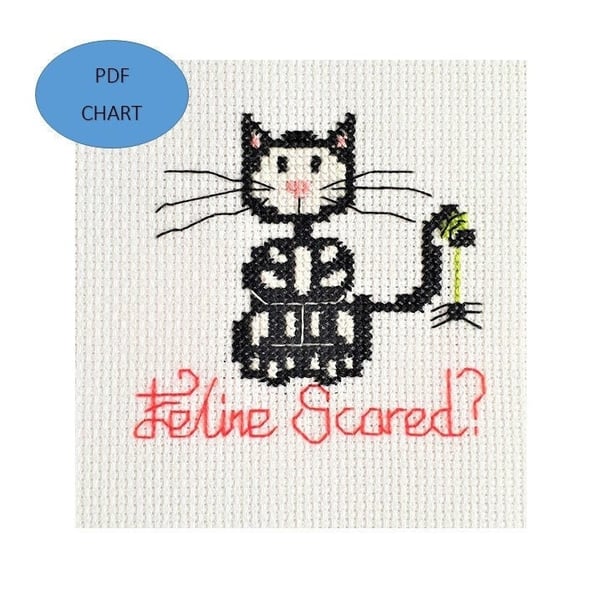 Halloween Cat in Skeleton costume cross stitch design (PDF download pattern)