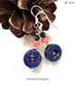 Designer Lapis Lazuli & Peach Bamboo Coral Sterling Silver Earrings - Image 2