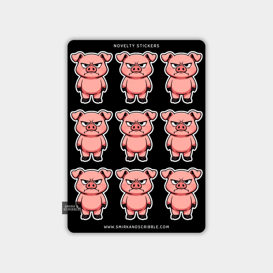 Funny Vinyl Sticker Sheet For Adults - Grumpy Pig