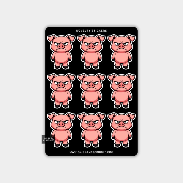 Funny Vinyl Sticker Sheet For Adults - Grumpy Pig