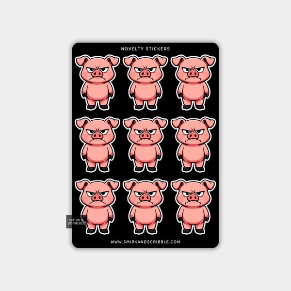 Funny Vinyl Sticker Sheet For Adults - Grumpy Pig
