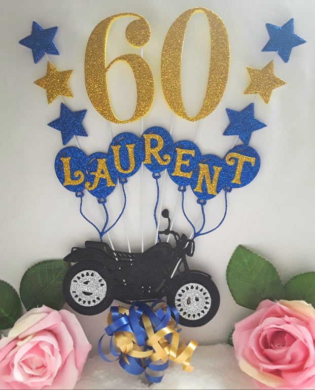 Personalised Motorbike Cake Topper, ANY AGE Glitter Motorbike cake topper