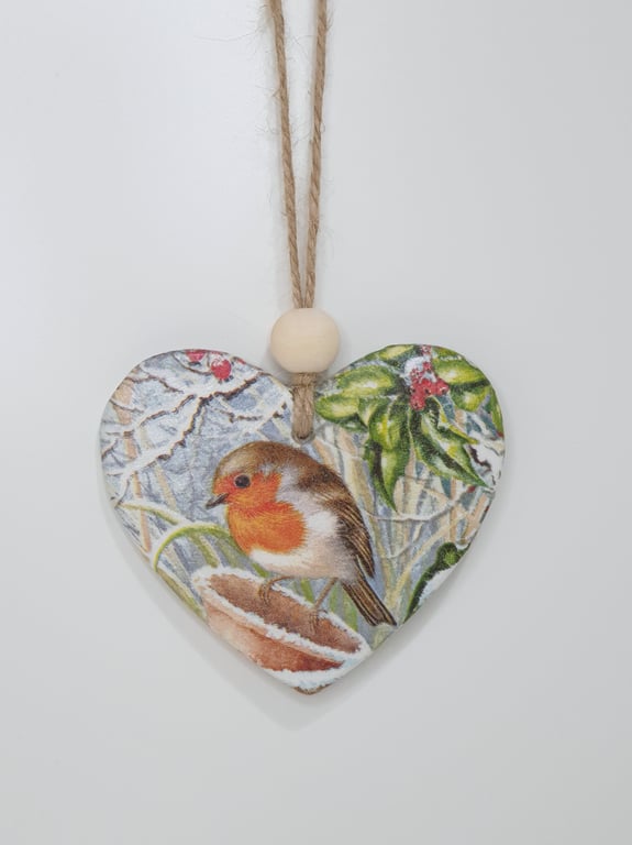 Robin clay hanging Christmas decoration,  tree decoration, gift for a bird lover