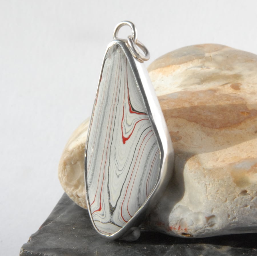 SALE - Sterling silver and freeform fordite pendant