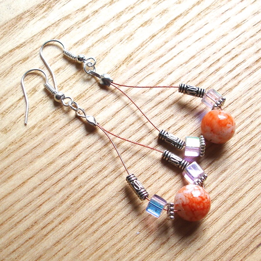 Orange and Pink Sparkle Loop Bead Earrings, Gorgeous Stocking Filler for Her