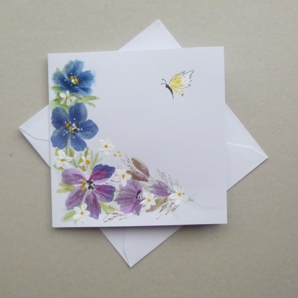 original art painting hand painted floral blank greetings card ( ref F850 C2 )