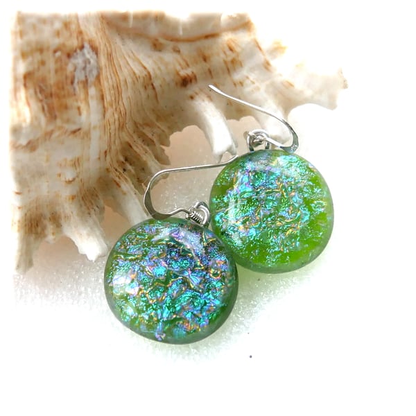 Luxury Dichroic Earrings Fused Glass L017 Sterling Silver hooks