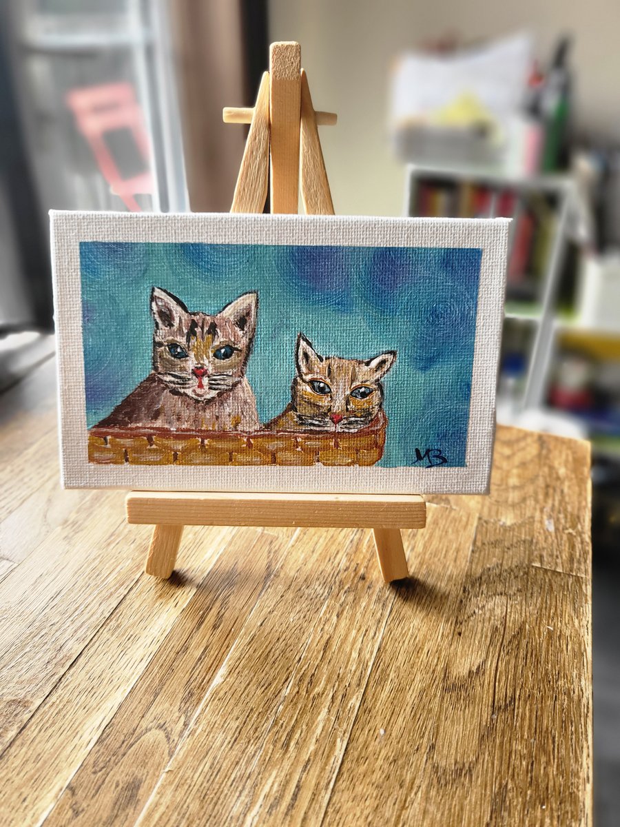 Original mini canvas board painting cats