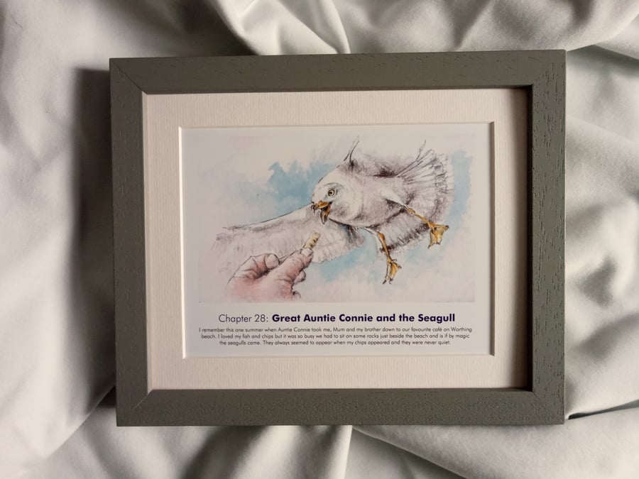 watercolour print of a seagull worthing beach sussex