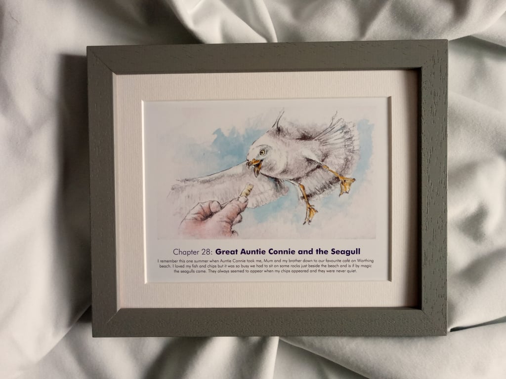 watercolour print of a seagull worthing beach sussex