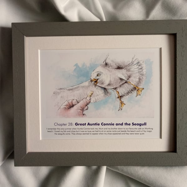 watercolour print of a seagull worthing beach sussex