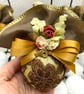 Gold and Bronze Christmas Bauble with Beaded Lace, Ribbon Trim and Flowers - Image 3