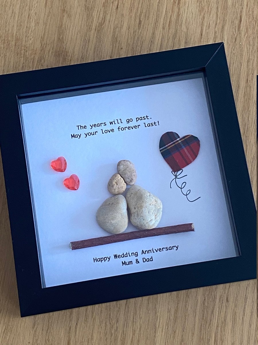 Scottish Wedding Anniversary Gift, Mum & Dad Anniversary Pebble Frame, Pebble Ar