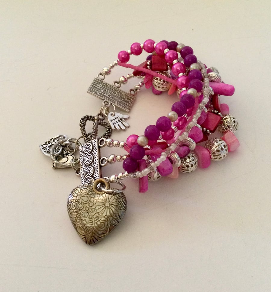 Barbie  pink semiprecious stone multistrand charm bracelet