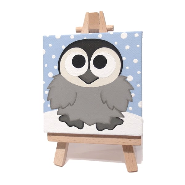 Penguin Chick Mini Painting - original art of cute baby penguin - small gift