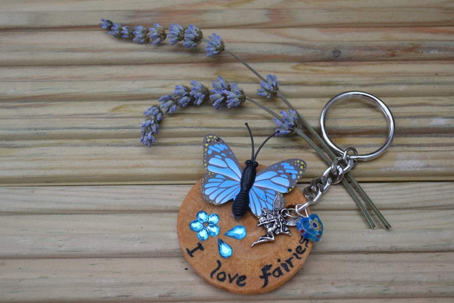 I Love Fairies key ring (Blue)