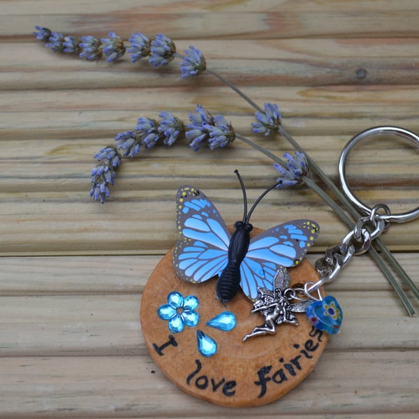 I Love Fairies key ring (Blue)