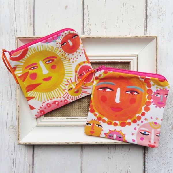 Sun Faces Zipped Coin Purse