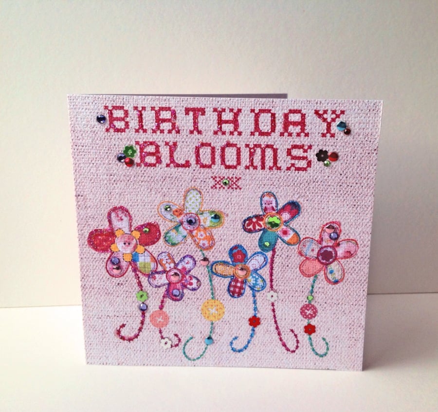 Birthday Greeting Card,Printed Applique Design,Hand Finished Card.