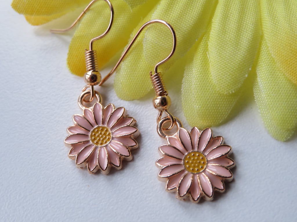 Pink and Gold Flower Ear-rings