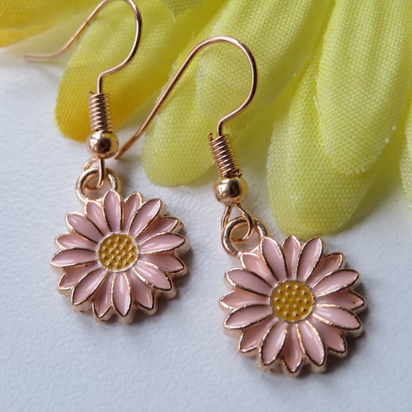 Pink and Gold Flower Ear-rings