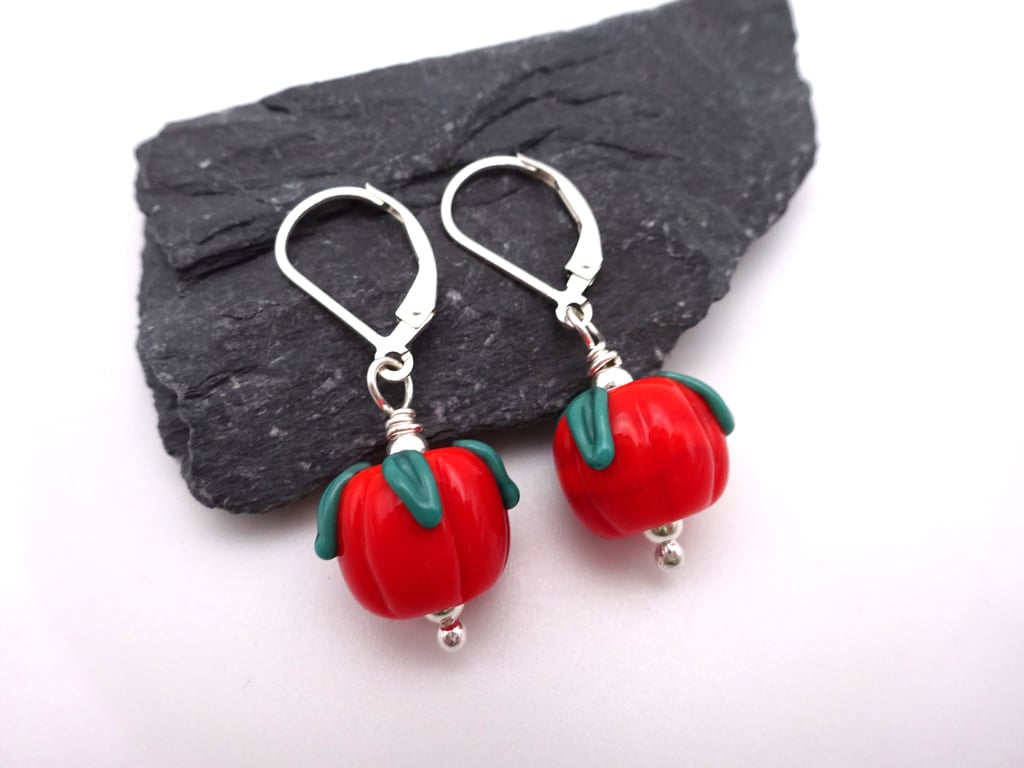 lampwork glass pumpkin earrings