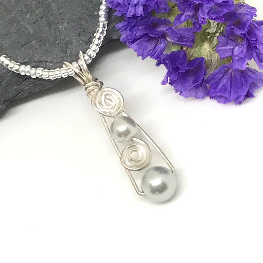 Silver Pearl Pendant, Sterling Silver, Grey Pearl, Gift for her