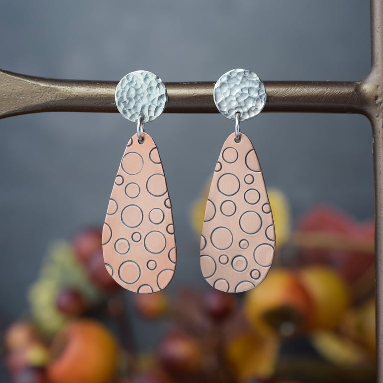 Silver and copper dangle earrings - Textured Artisan Handmade Jewellery 