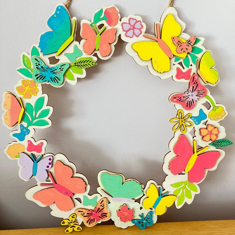 Spring Summer Wooden Butterfly Wreath Hanging