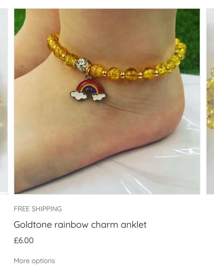 Yellow stretch beaded rainbow charm anklet adults kids toddler size