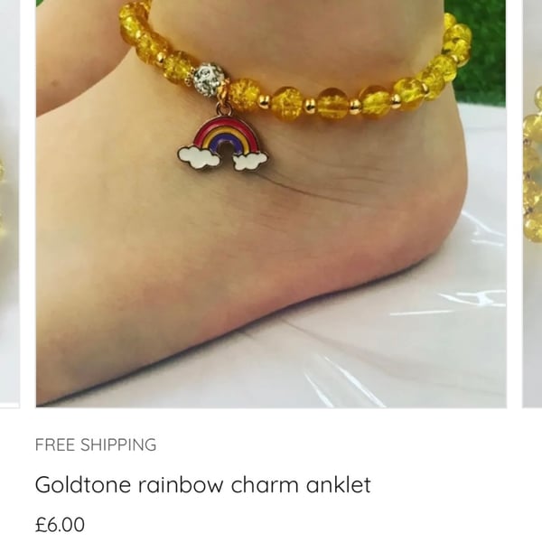 Yellow stretch beaded rainbow charm anklet adults kids toddler size