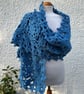 Sky Blue Handmade Lace Crochet Squares Oversized Scarf Neck Warmer - Image 1