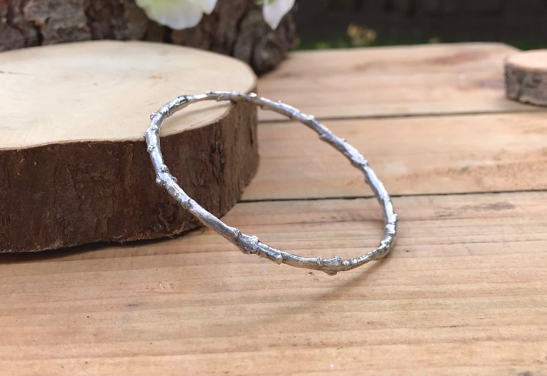 Handmade Chunky Silver Twig Bangle