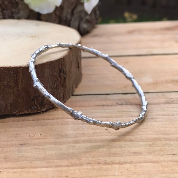 Handmade Chunky Silver Twig Bangle