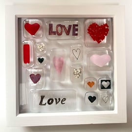 Fused Glass Love Heart Pebble Picture Frame, Valentines Heart, Anniversary,