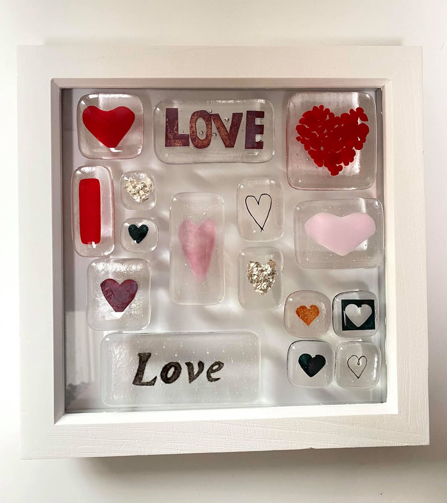 Fused Glass Love Heart Pebble Picture Frame, Valentines Heart, Anniversary,
