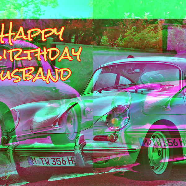 Happy Birthday Husband Sports Car Card A5