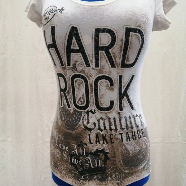 Vintage 2000's Hard Rock Cafe Couture Lake Tahoe 'Love All Serve All' Top Tshirt